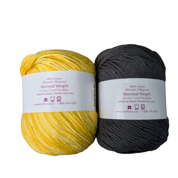 New Knit Picks Dishie Yarn Sunshine Multi Yellow Ash Gray 2 Pack New Set Worsted - Picture 2 of 4